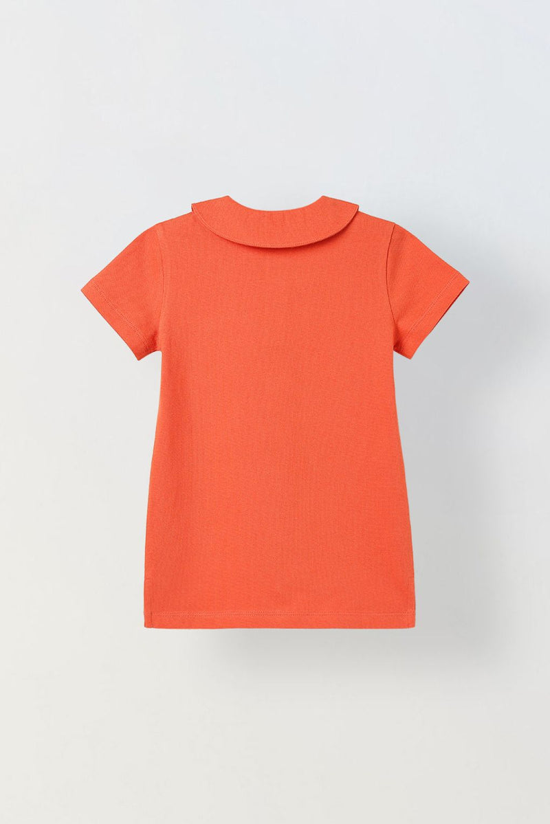Spunkies Red Girls Solid Peter Pan Collar Short Sleeves Polo T-Shirt