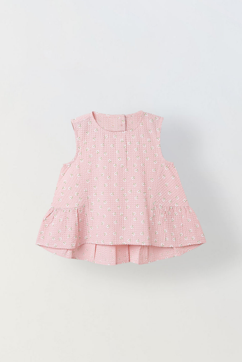 Spunkies Girls Pink Seersucker 100% Cotton Sleeveless Top