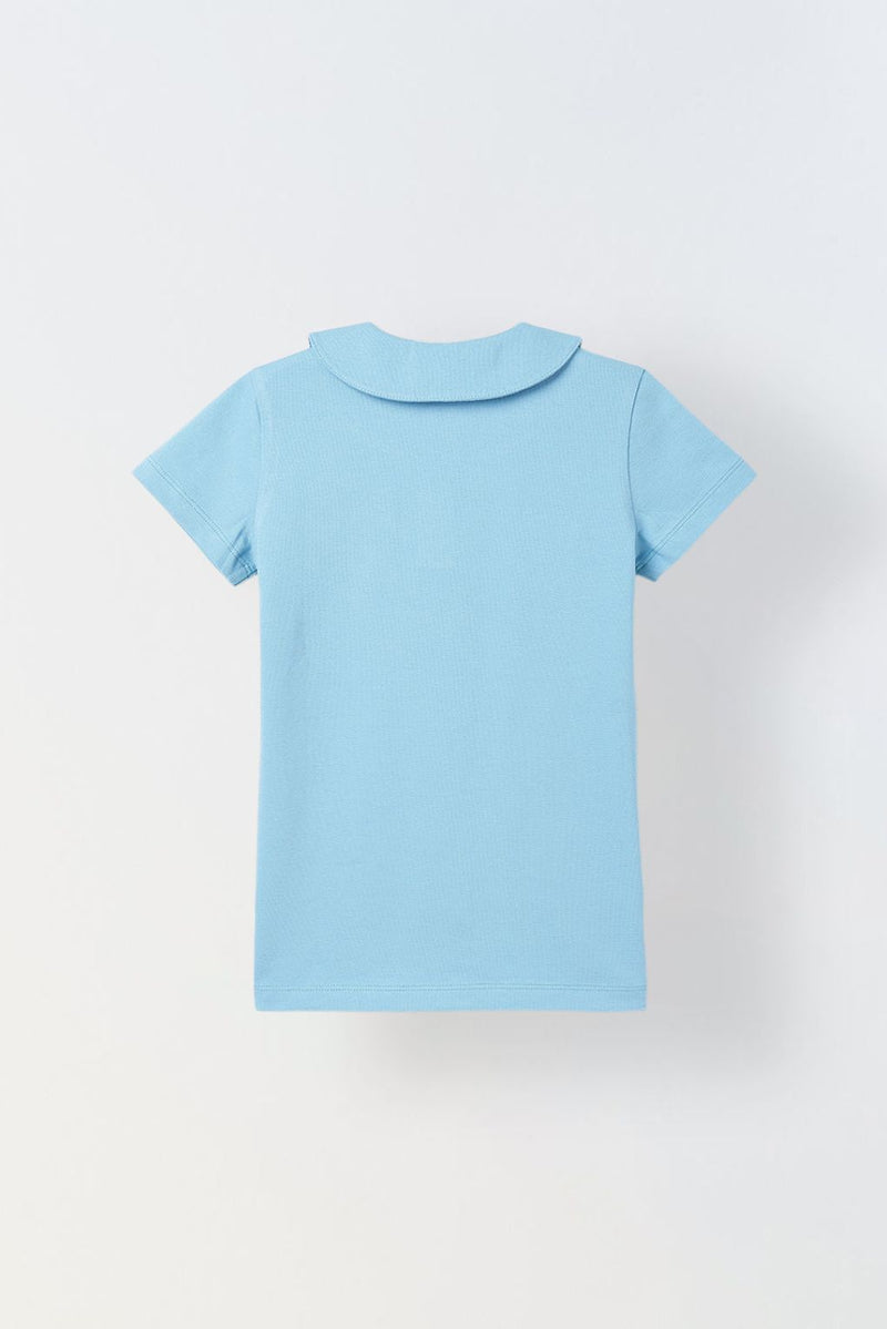 Spunkies Aqua Girls Solid Peter Pan Collar Short Sleeves Polo T-Shirt