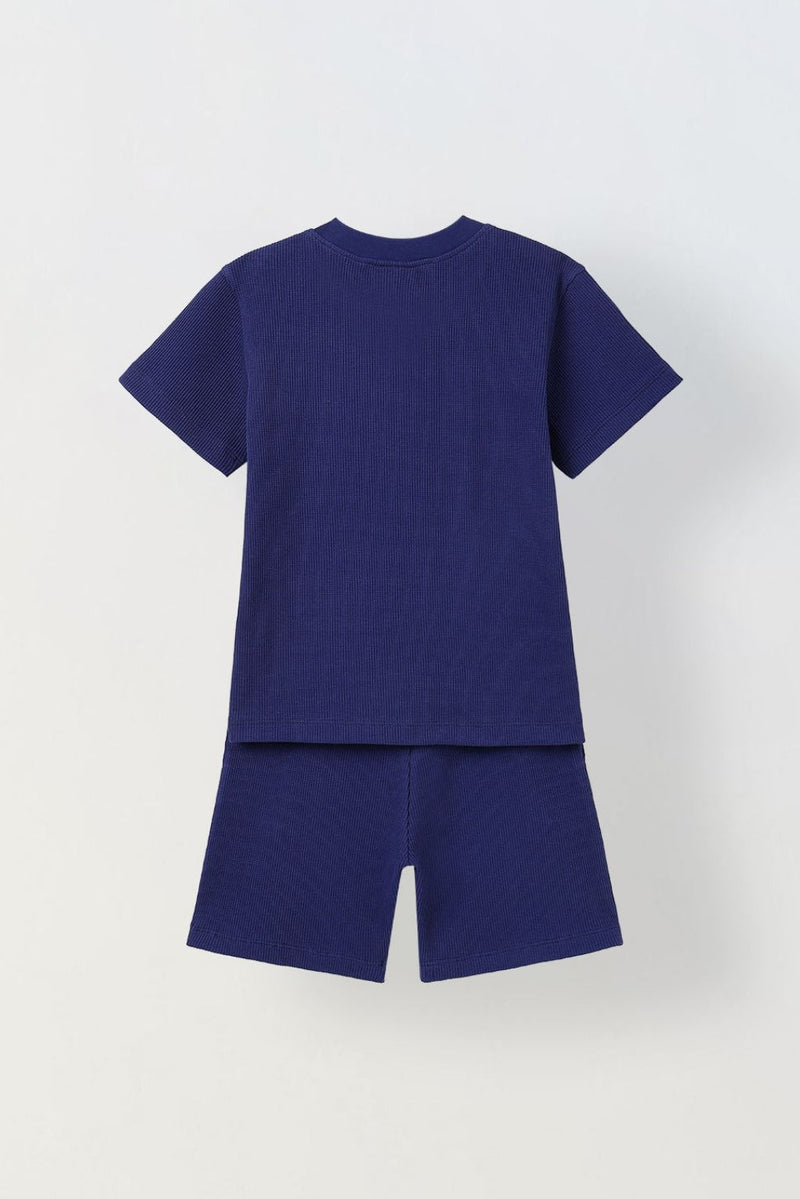 Spunkies Boys Navy Blue Solid Crew Neck Short Sleeves T-Shirt and Shorts Set