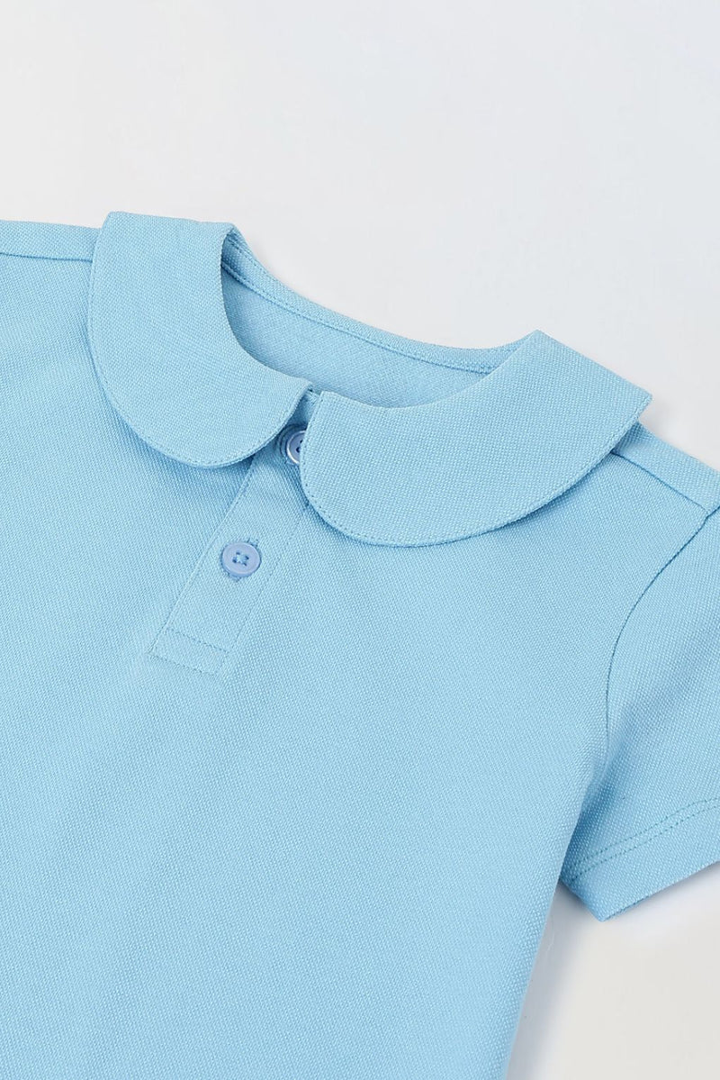 Spunkies Aqua Girls Solid Peter Pan Collar Short Sleeves Polo T-Shirt