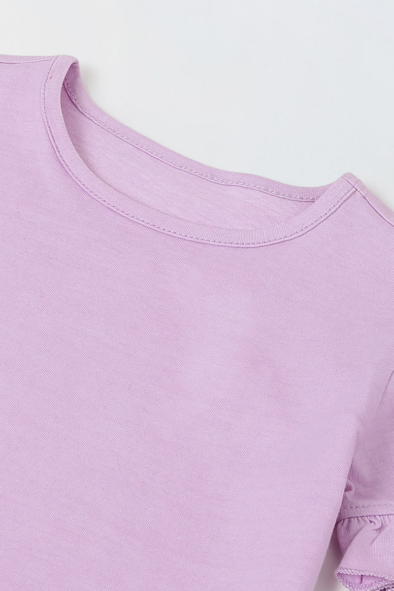 Spunkies Purple Girls Solid Round Neck Short Sleeves Top
