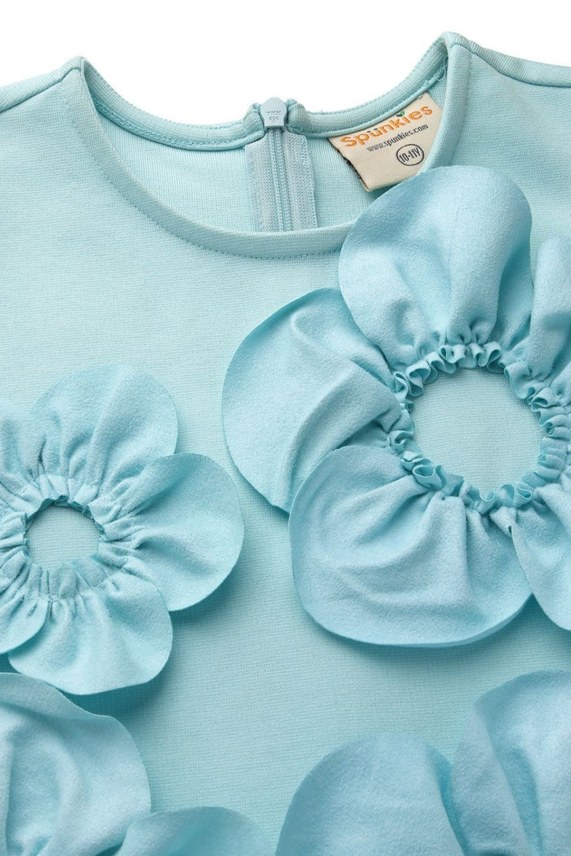 Aqua Sleeveless 3D Floral Dress