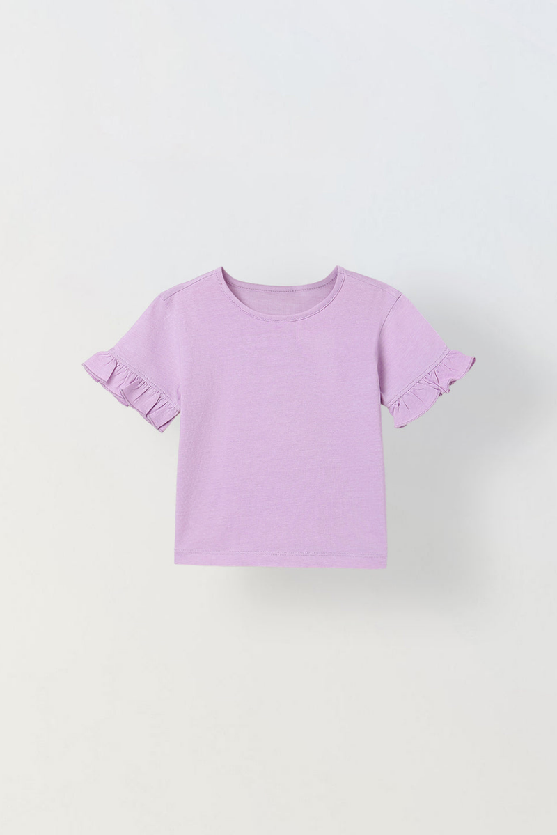 Spunkies Purple Girls Solid Round Neck Short Sleeves Top