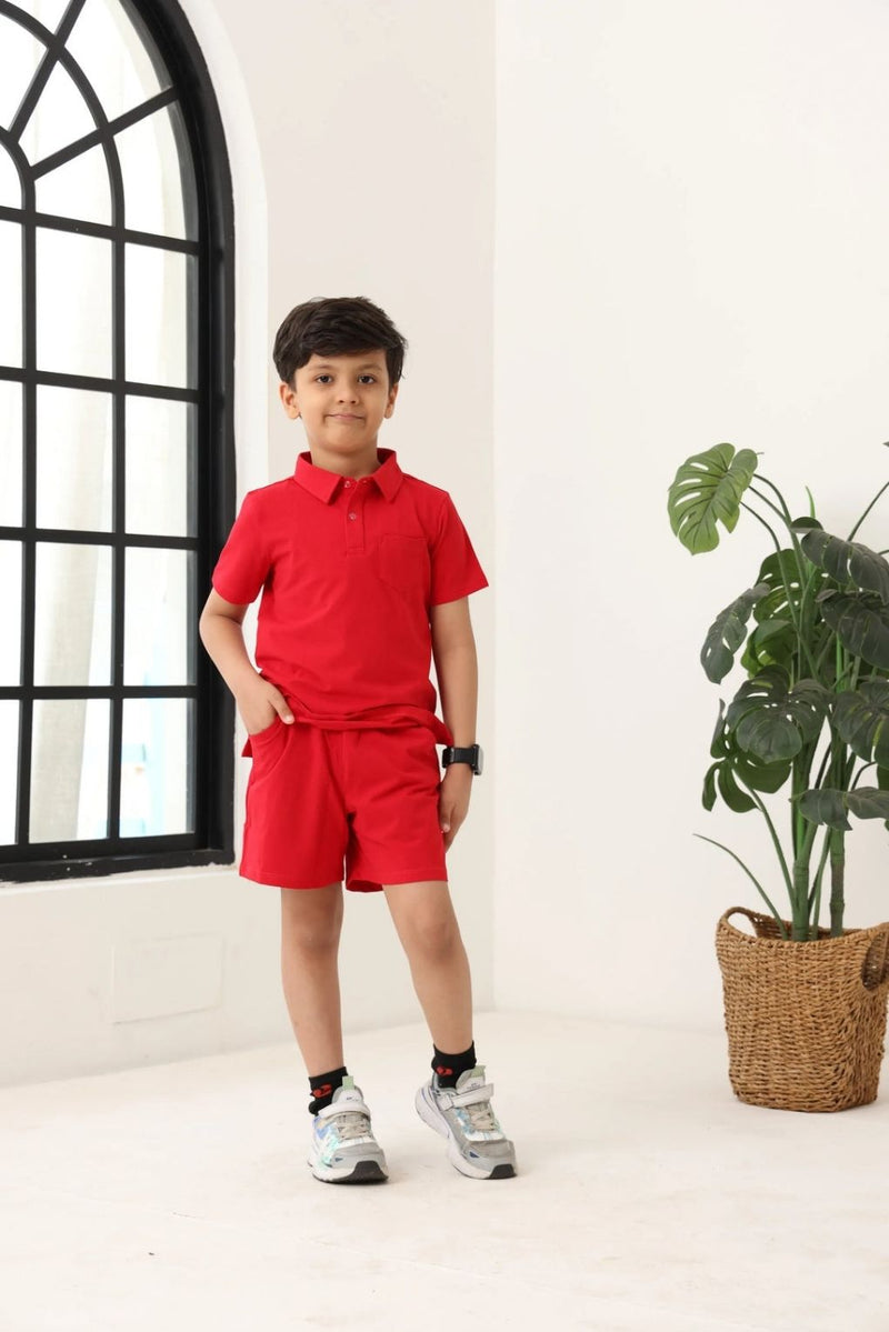 Spunkies Boys Polo Everyday Play Sets- Red
