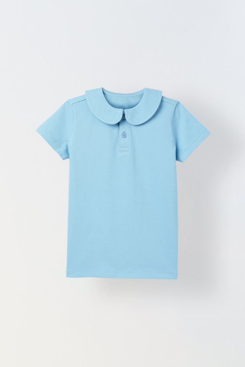 Spunkies Aqua Girls Solid Peter Pan Collar Short Sleeves Polo T-Shirt