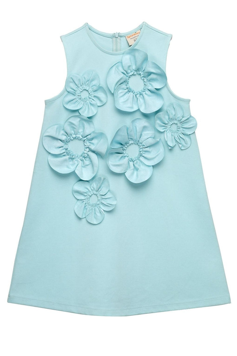 Aqua Sleeveless 3D Floral Dress