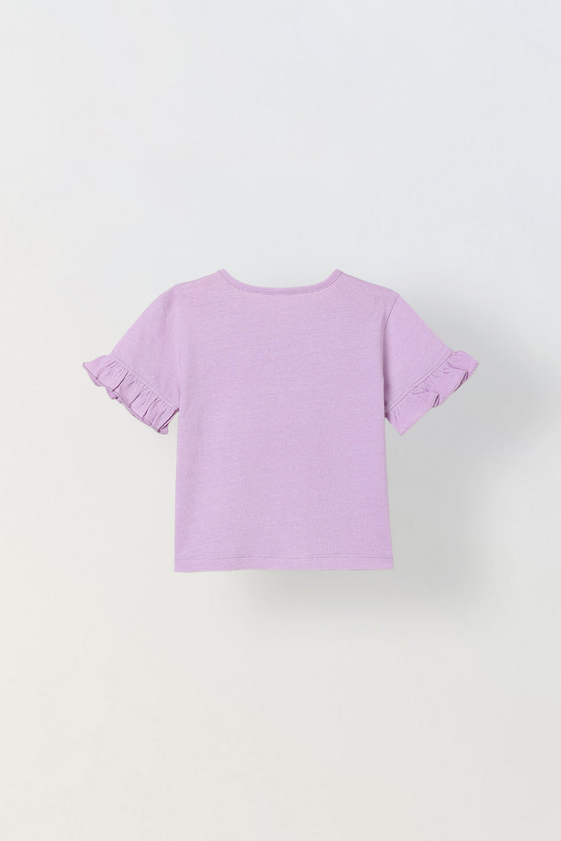 Spunkies Purple Girls Solid Round Neck Short Sleeves Top