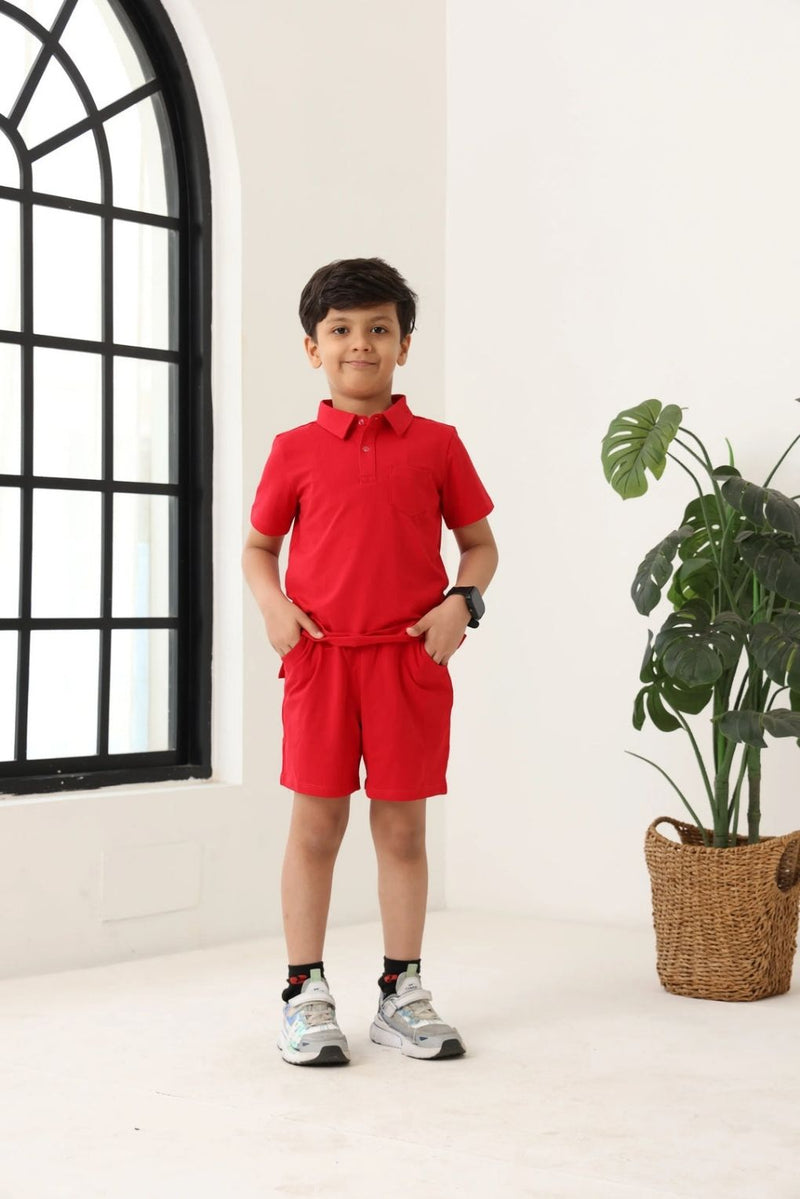 Spunkies Boys Polo Everyday Play Sets- Red