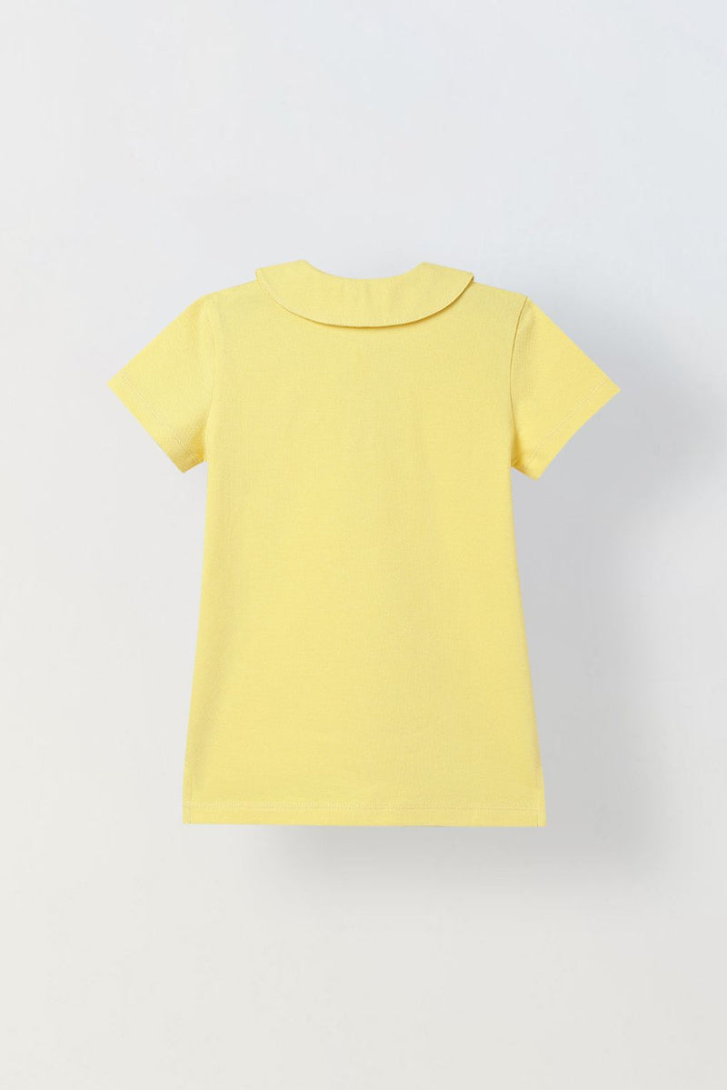 Spunkies Yellow Girls Solid Peter Pan Collar Short Sleeves Polo T-Shirt
