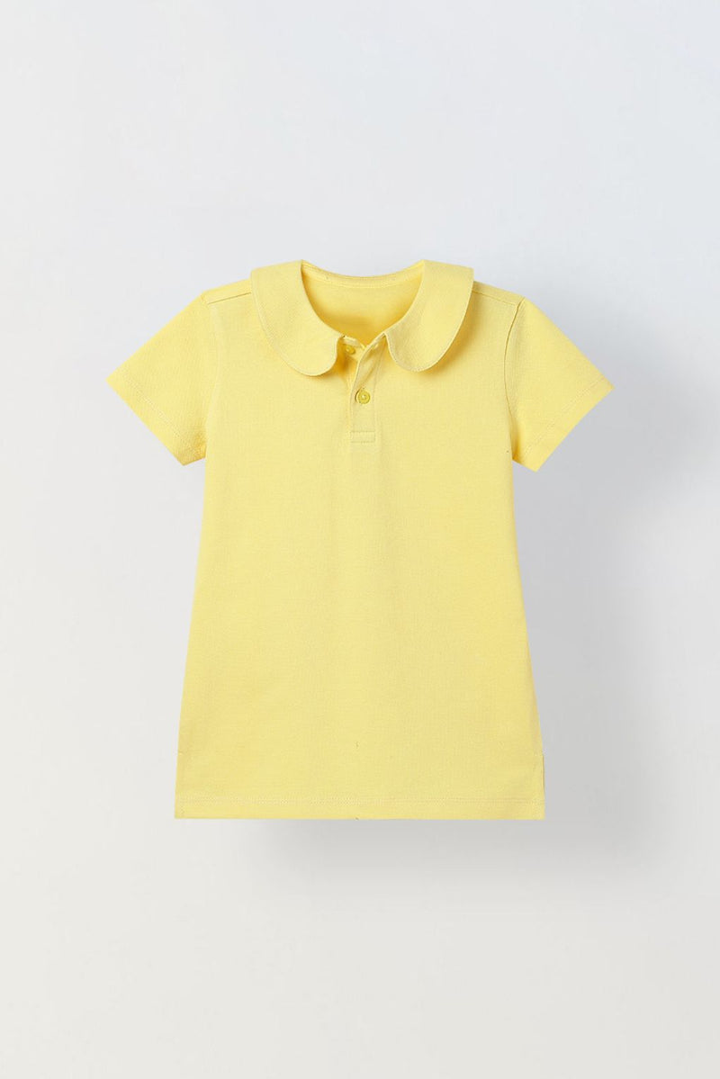 Spunkies Yellow Girls Solid Peter Pan Collar Short Sleeves Polo T-Shirt