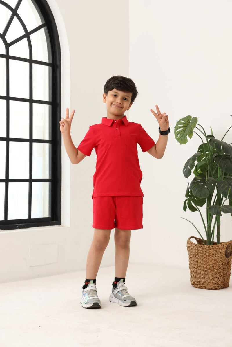 Spunkies Boys Polo Everyday Play Sets- Red