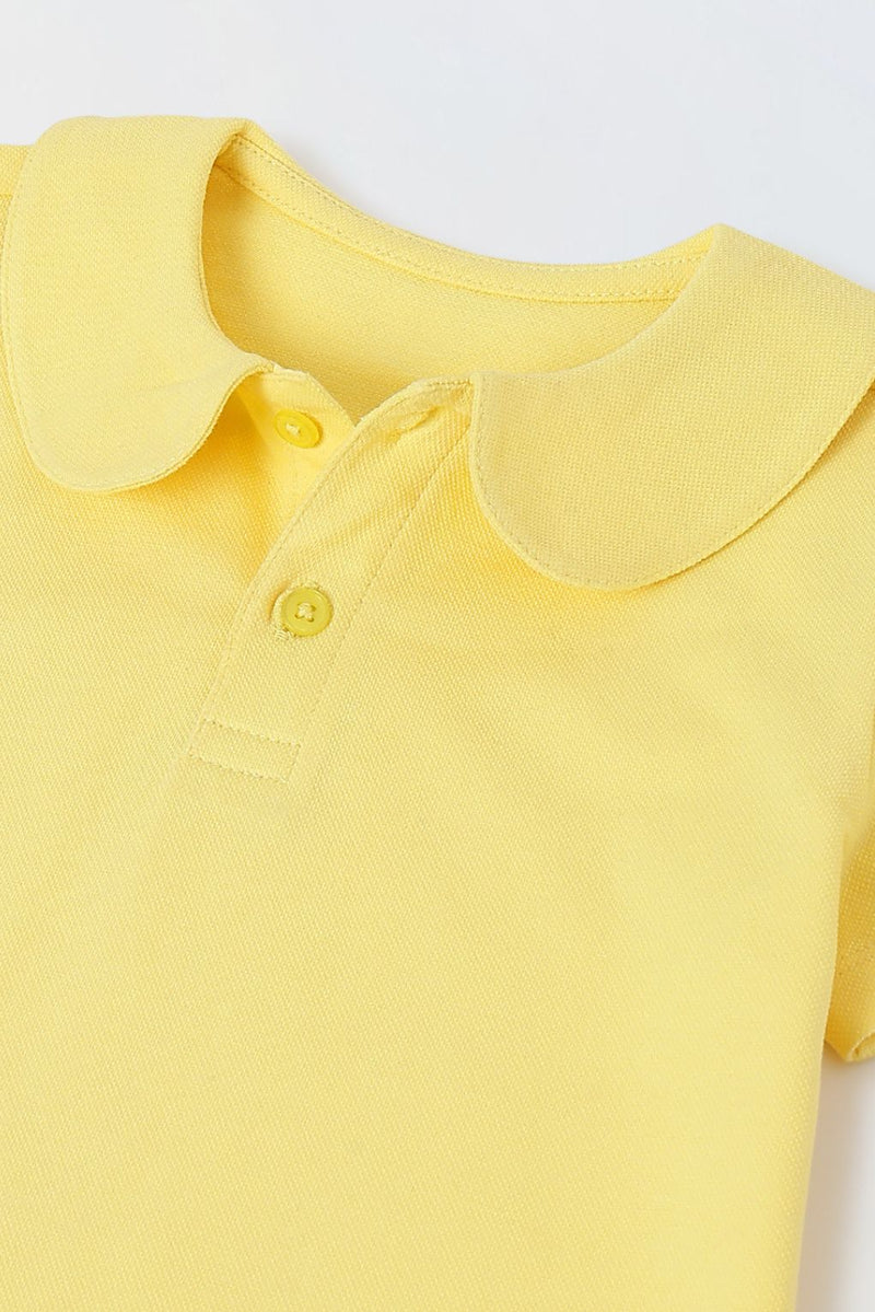 Spunkies Yellow Girls Solid Peter Pan Collar Short Sleeves Polo T-Shirt
