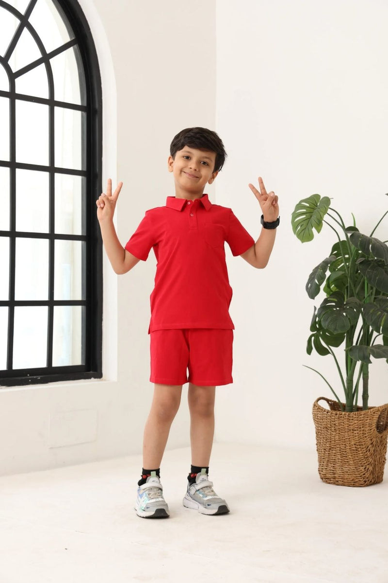 Spunkies Boys Polo Everyday Play Sets- Red