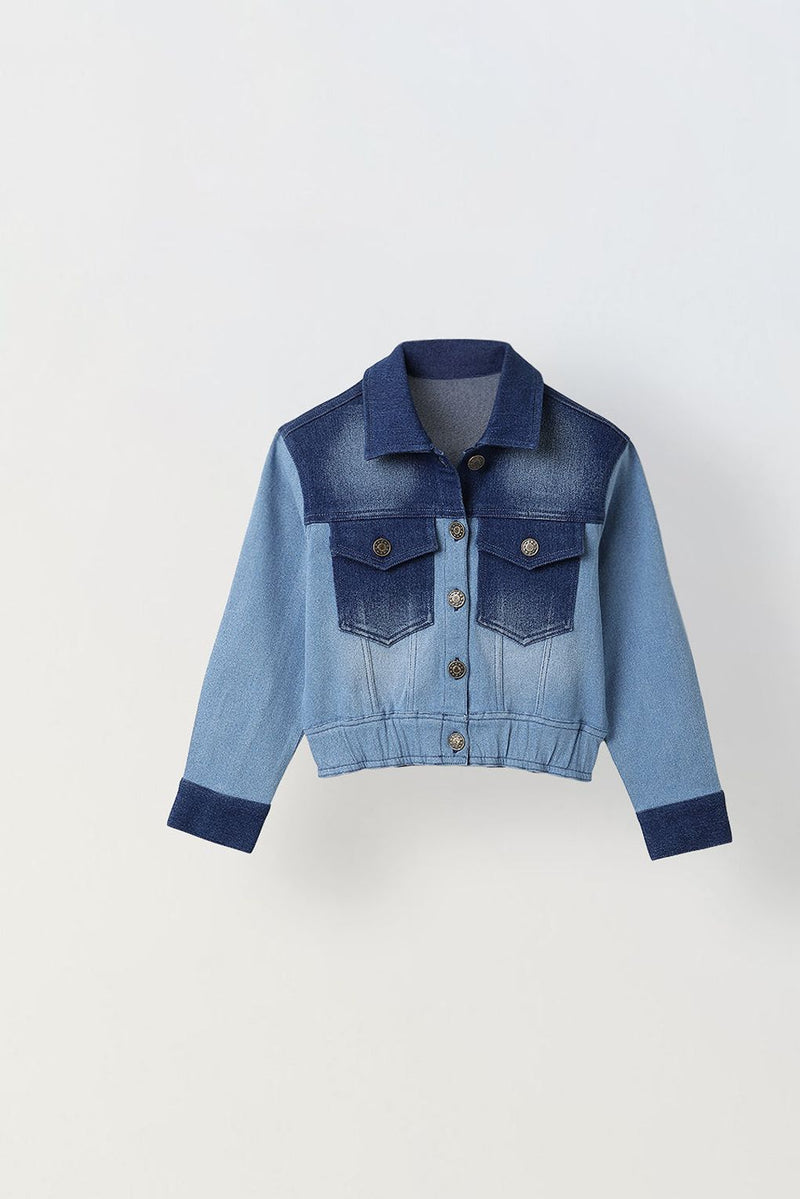 Spunkies Boys Cropped Denim Jacket with Rubbing