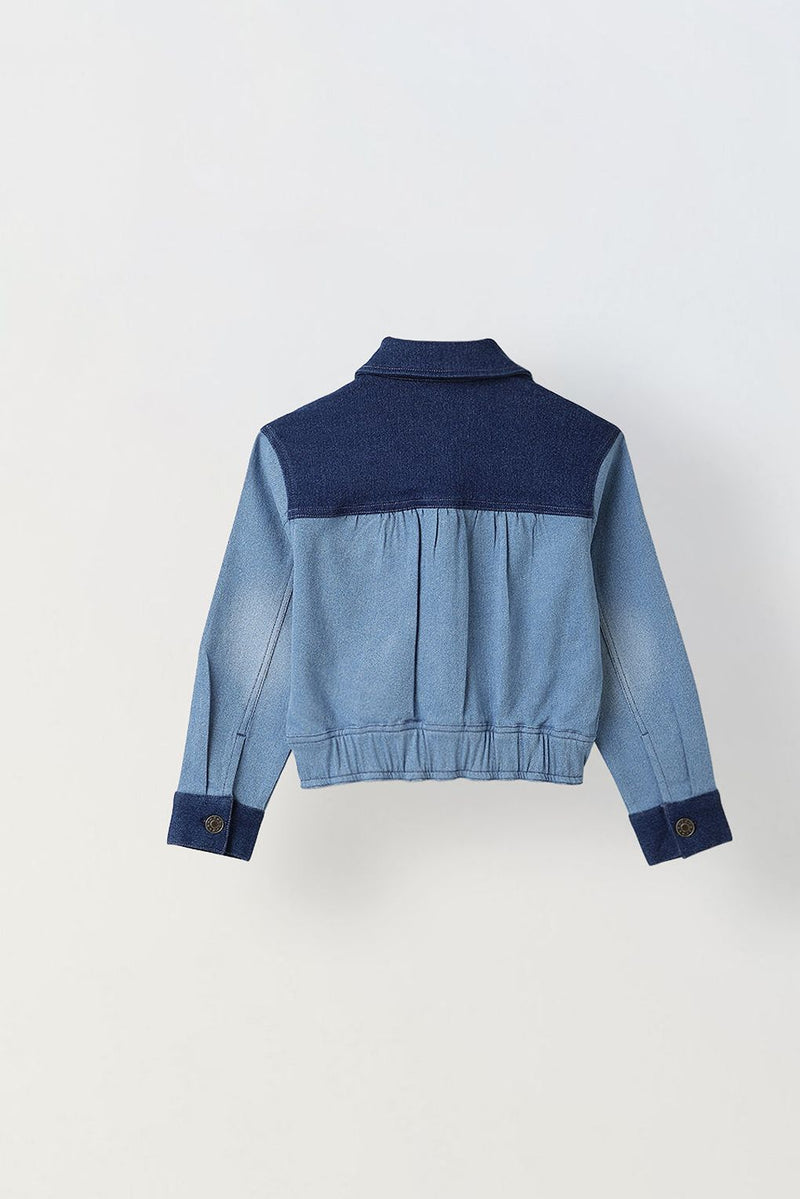 Spunkies Boys Cropped Denim Jacket with Rubbing