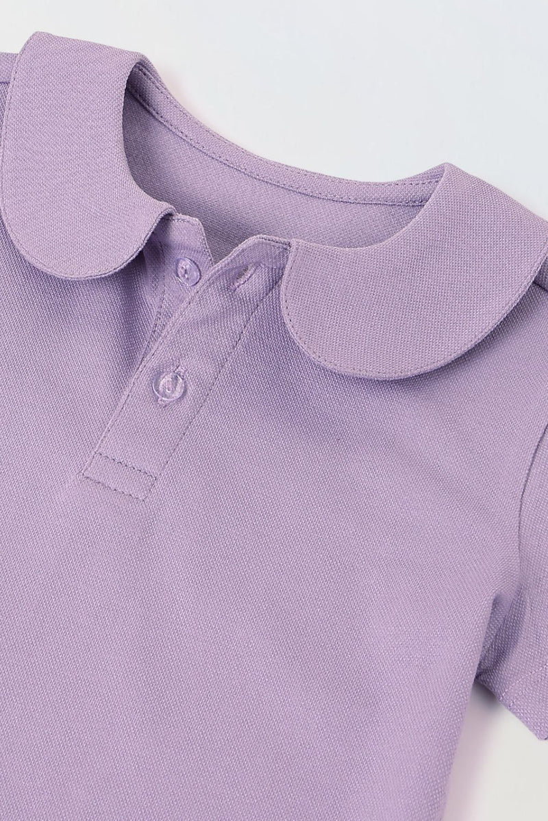 Spunkies purple Girls Solid Peter Pan Collar Short Sleeves Polo T-Shirt