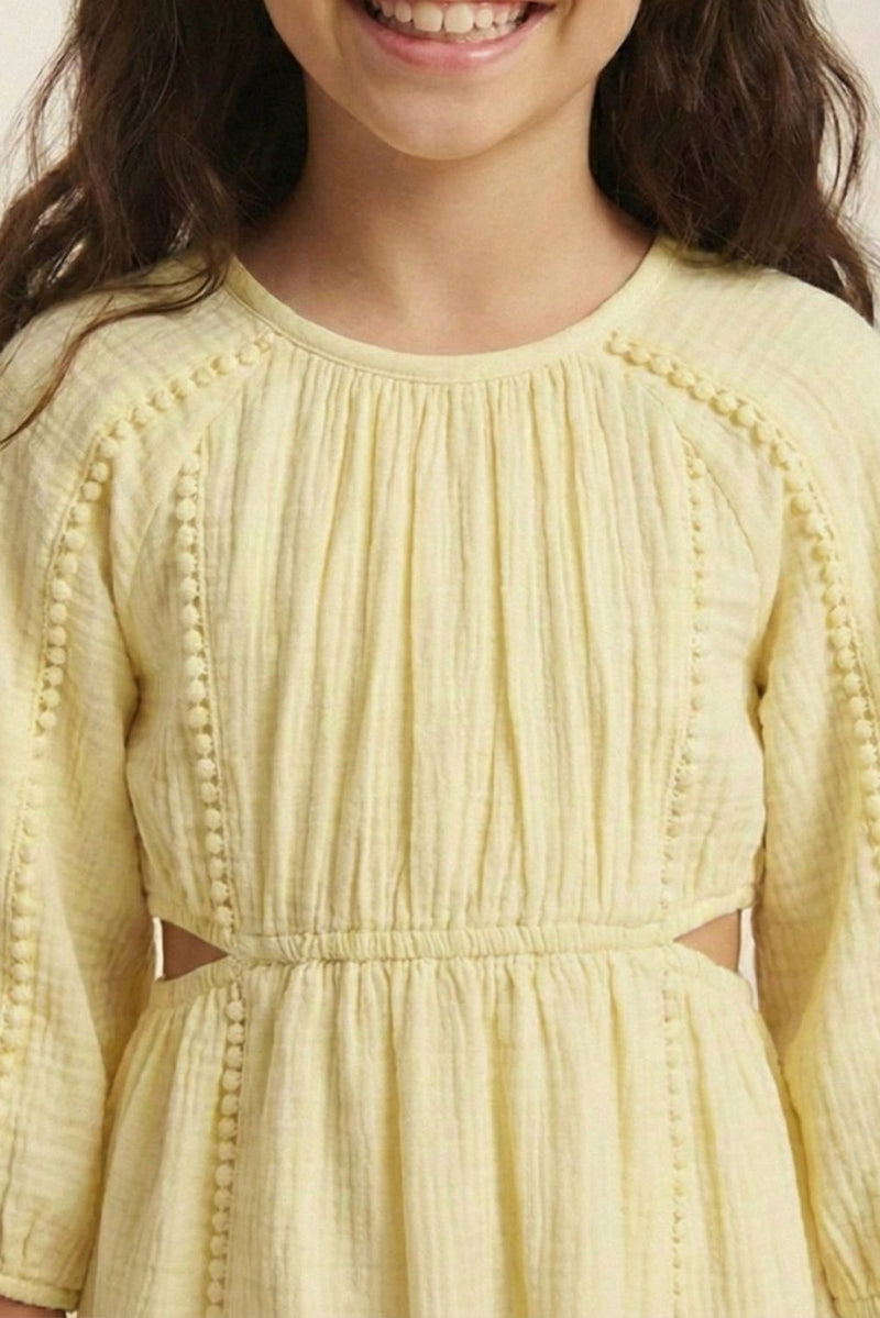 Spunkies Yellow Cotton Round Neck Solid Dress For Girls