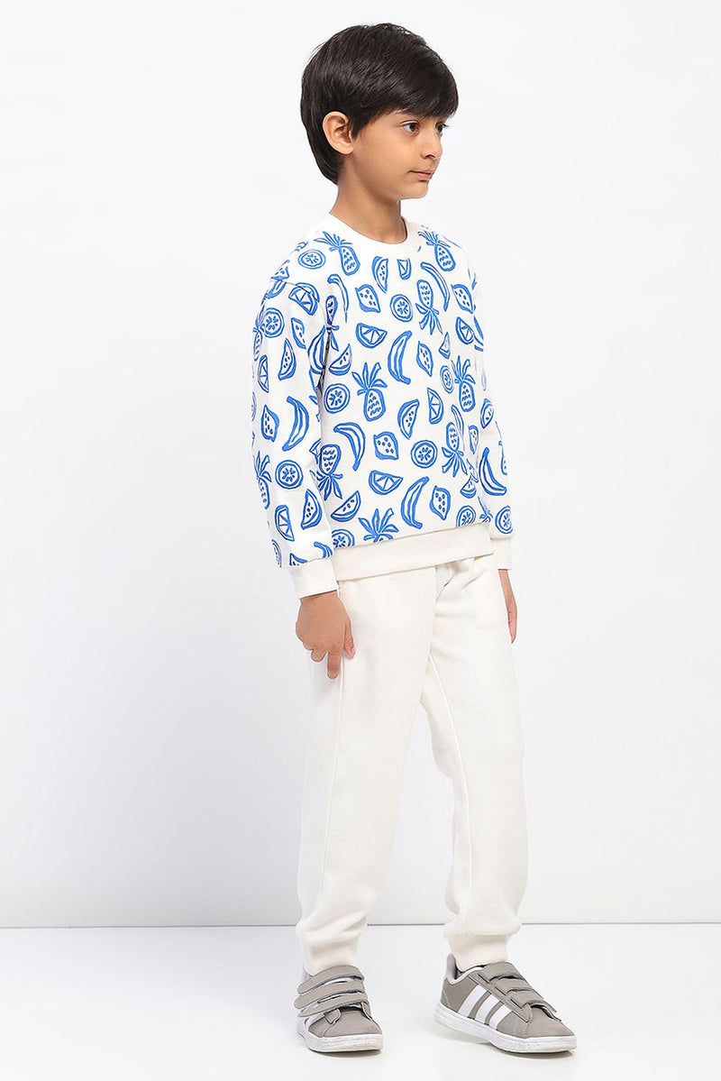 Spunkies Boys White Long Sleeve Printed Sweatshirt Set