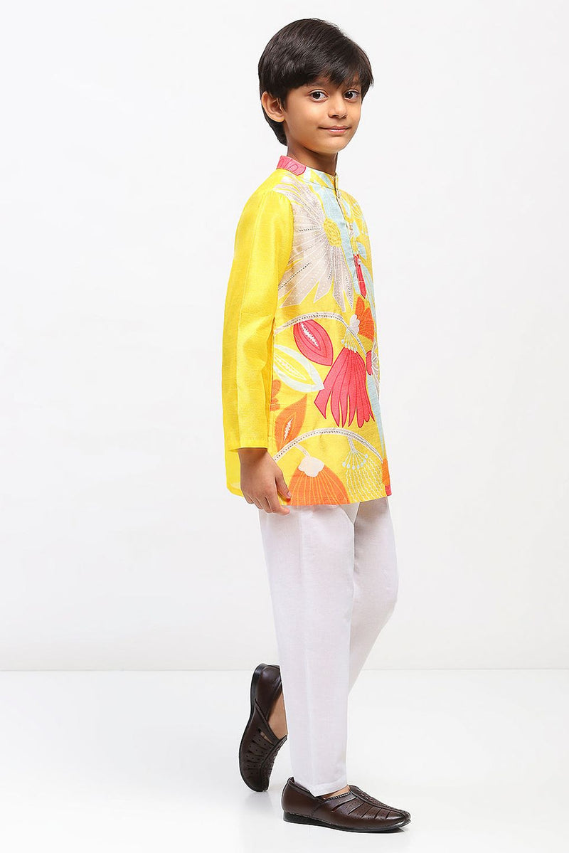 Spunkies Boys Yellow Cotton Printed Ethnic Kurta Pajama Set