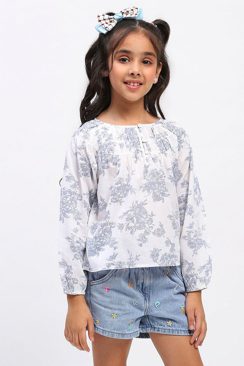 Spunkies Girls White Cotton Printed Top