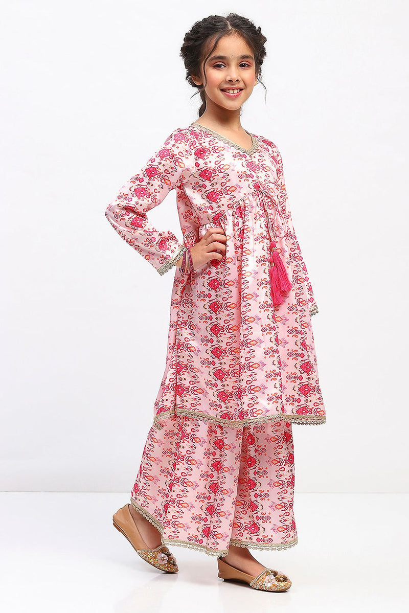Spunkies Girls Full Sleeve Printed Anarkali Kurta and Palazzo Set