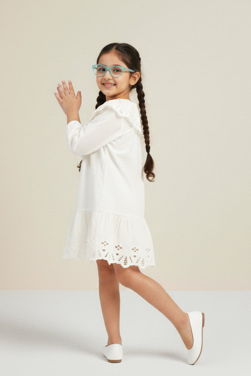 White Eyelet Lace Ruffle Dress-Girls