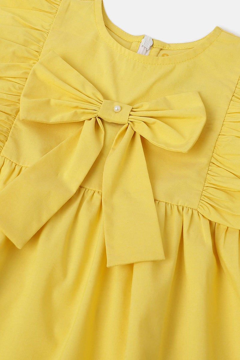Infant Girls' Yellow Ruffled Sleeve Cotton Dress