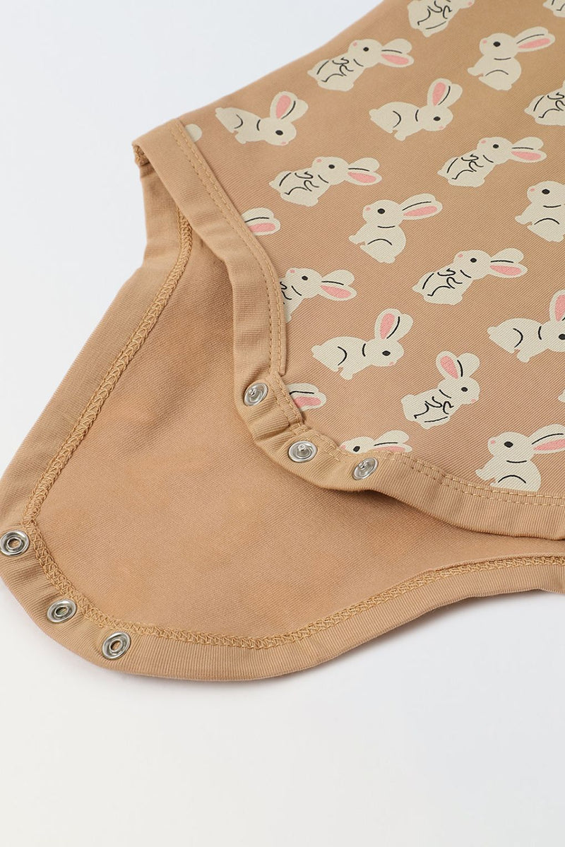 Infant Cotton Beige Full Sleeve Rabbit Print Romper