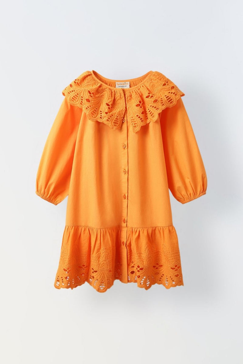 Orange Eyelet Lace Ruffle Dress-Girls