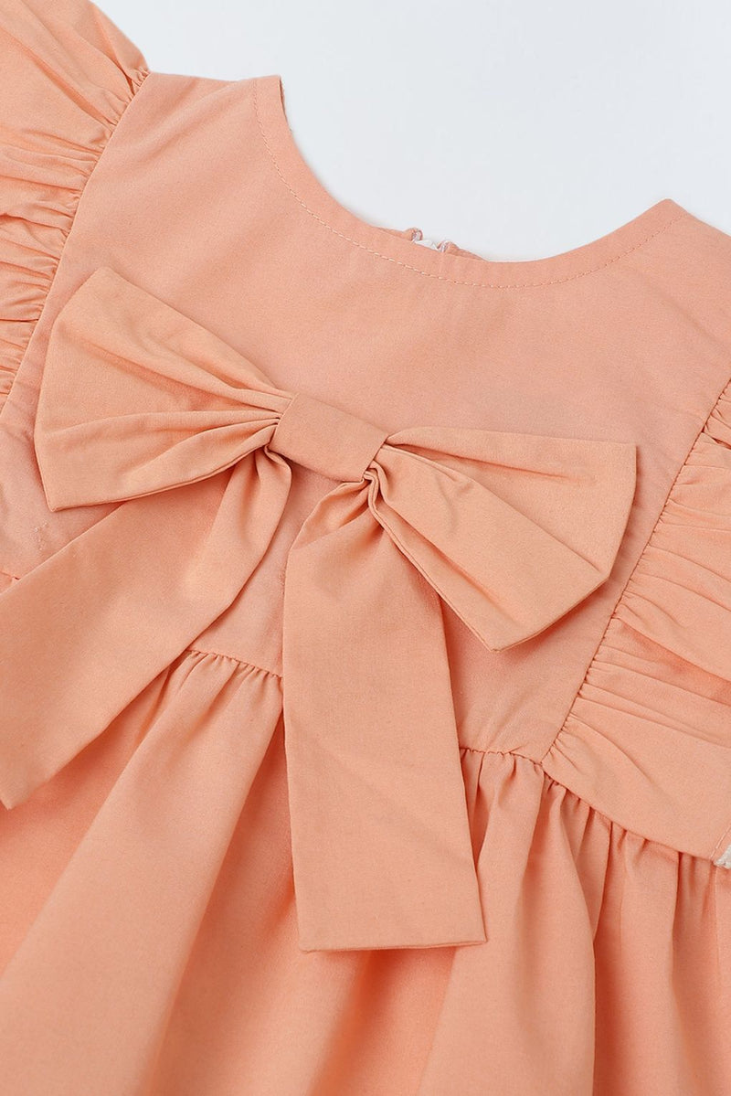 Infant Girls' Peach Ruffled Sleeve Cotton Dress