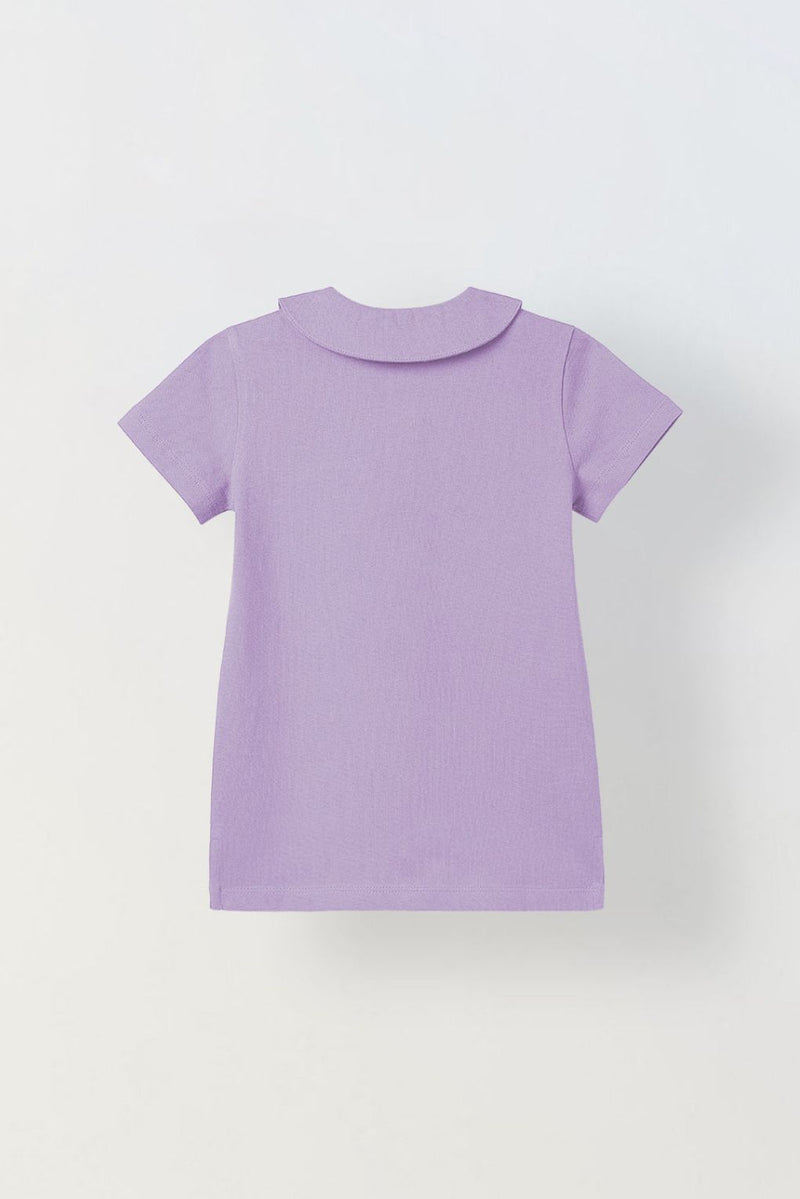 Spunkies purple Girls Solid Peter Pan Collar Short Sleeves Polo T-Shirt