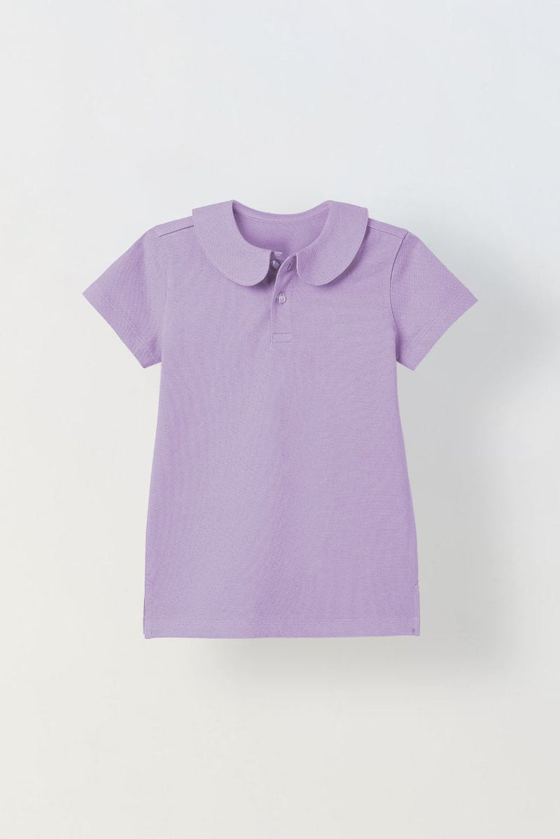 Spunkies purple Girls Solid Peter Pan Collar Short Sleeves Polo T-Shirt
