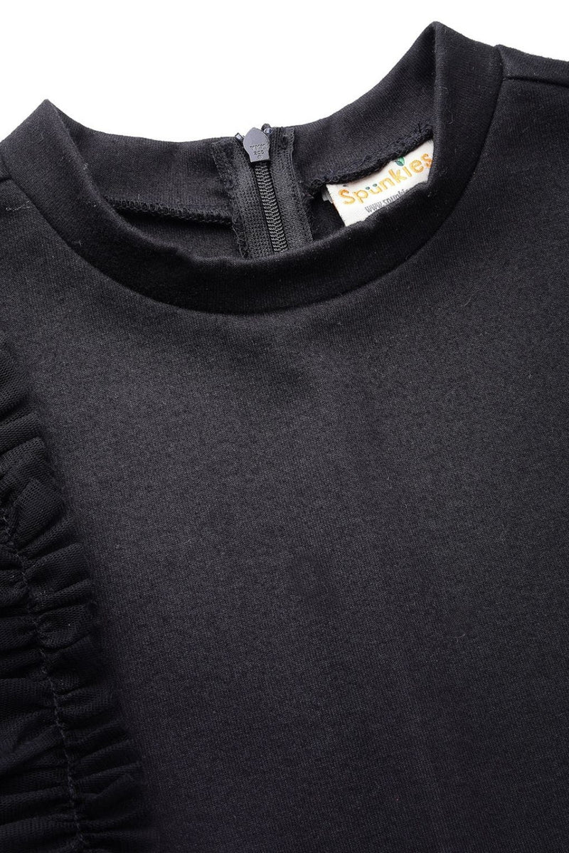 Girls Black Flutter Frill A-Line Top