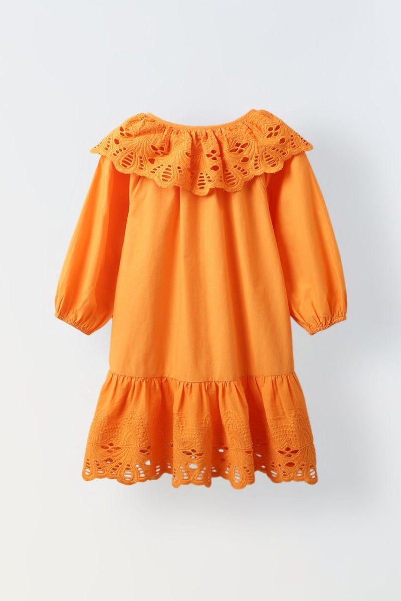 Orange Eyelet Lace Ruffle Dress-Girls