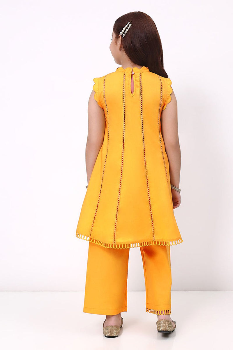 Spunkies Girls Orange Ethnic Sleeveless Kurta with Palazzo Co-ord Set