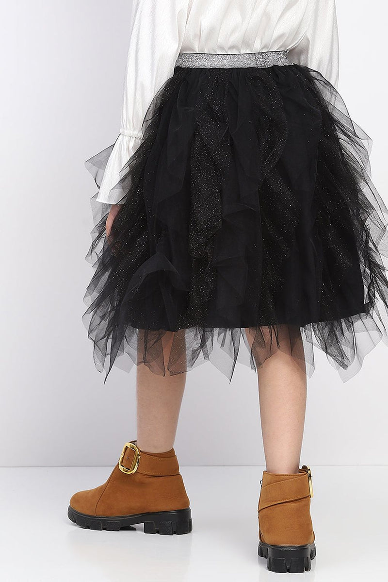 Girl's Black Layred Ruffled Tulle Skirt