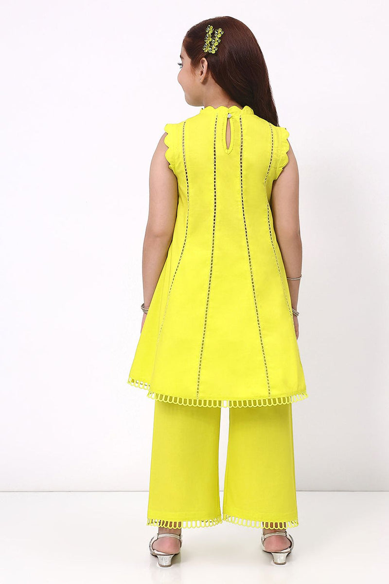 Spunkies Girls Lime Green Ethnic Sleeveless Kurta with Palazzo Co-ord Set