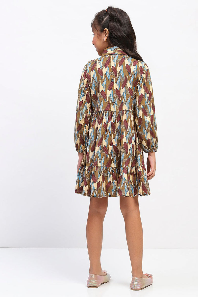 Spunkies Girls Brown Abstract Print Fit and Flare Dress