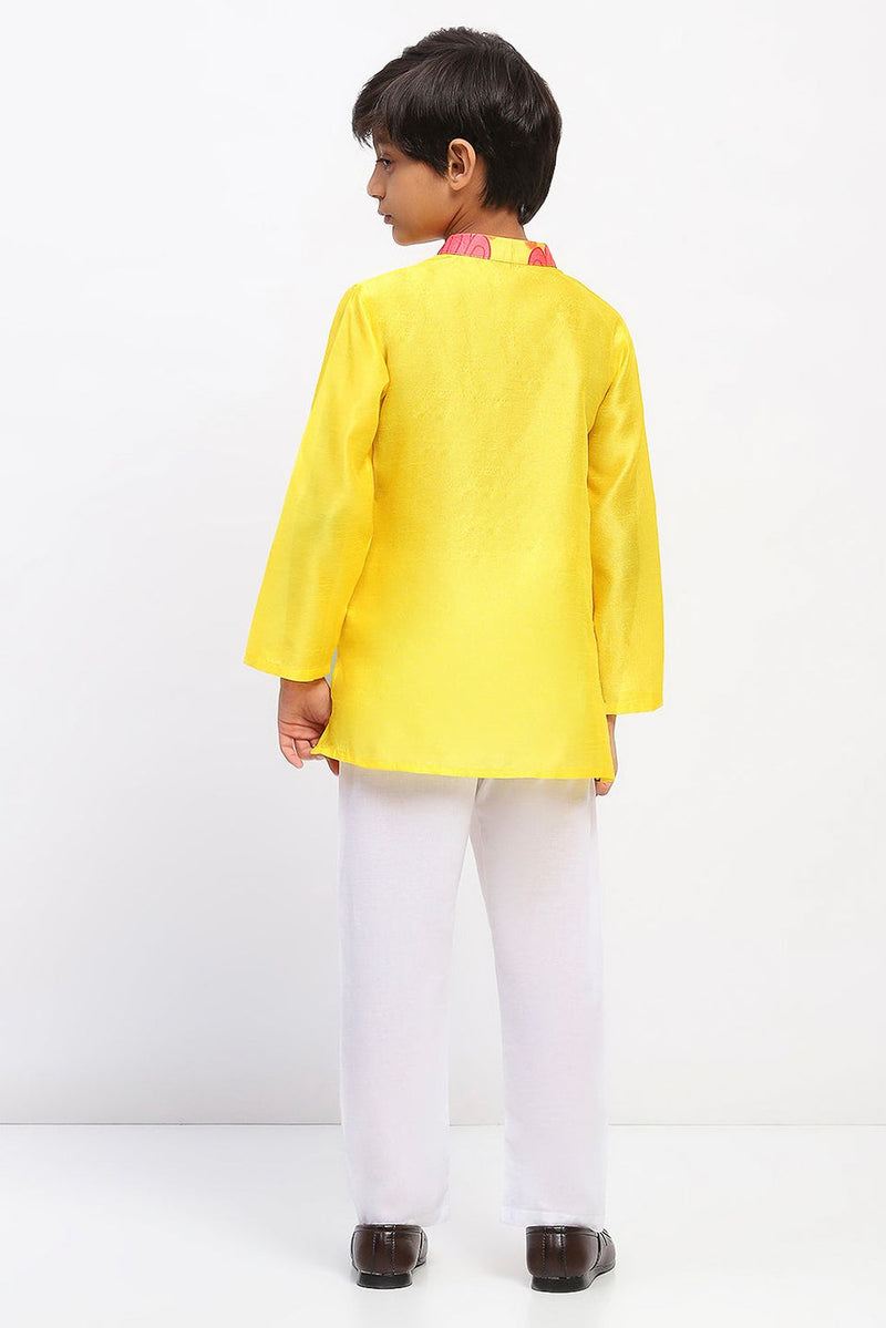 Spunkies Boys Yellow Cotton Printed Ethnic Kurta Pajama Set