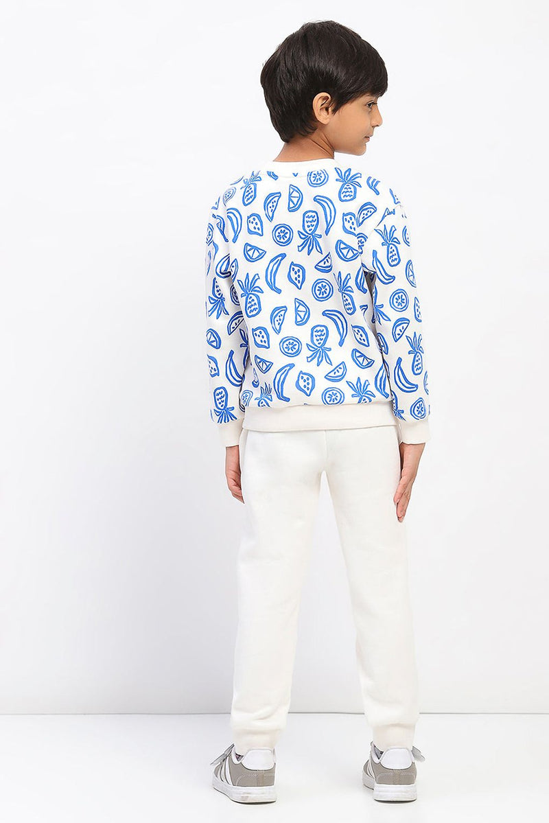 Spunkies Boys White Long Sleeve Printed Sweatshirt Set