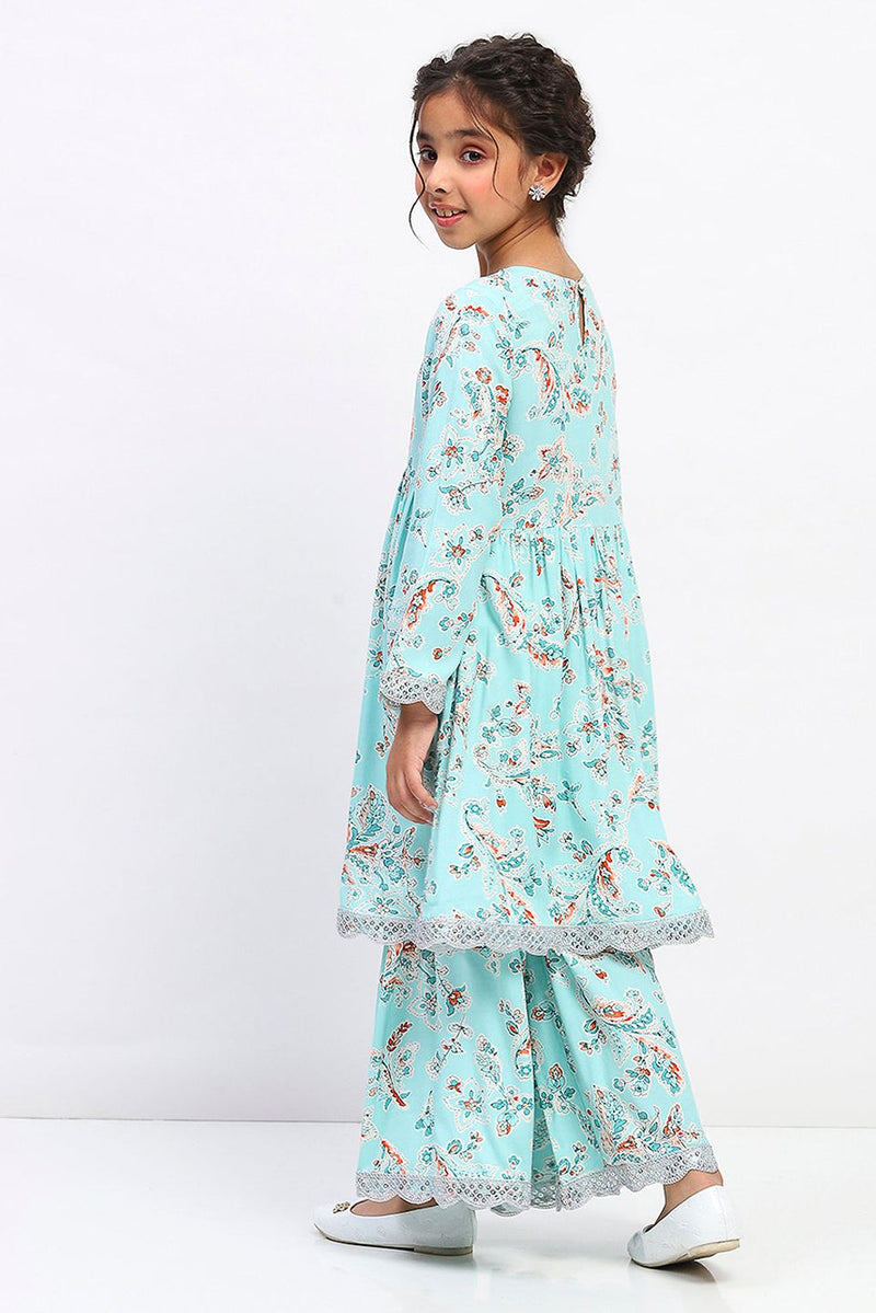 Spunkies Girls Floral Print Ethnic Tiered Kurta and Sharara Set