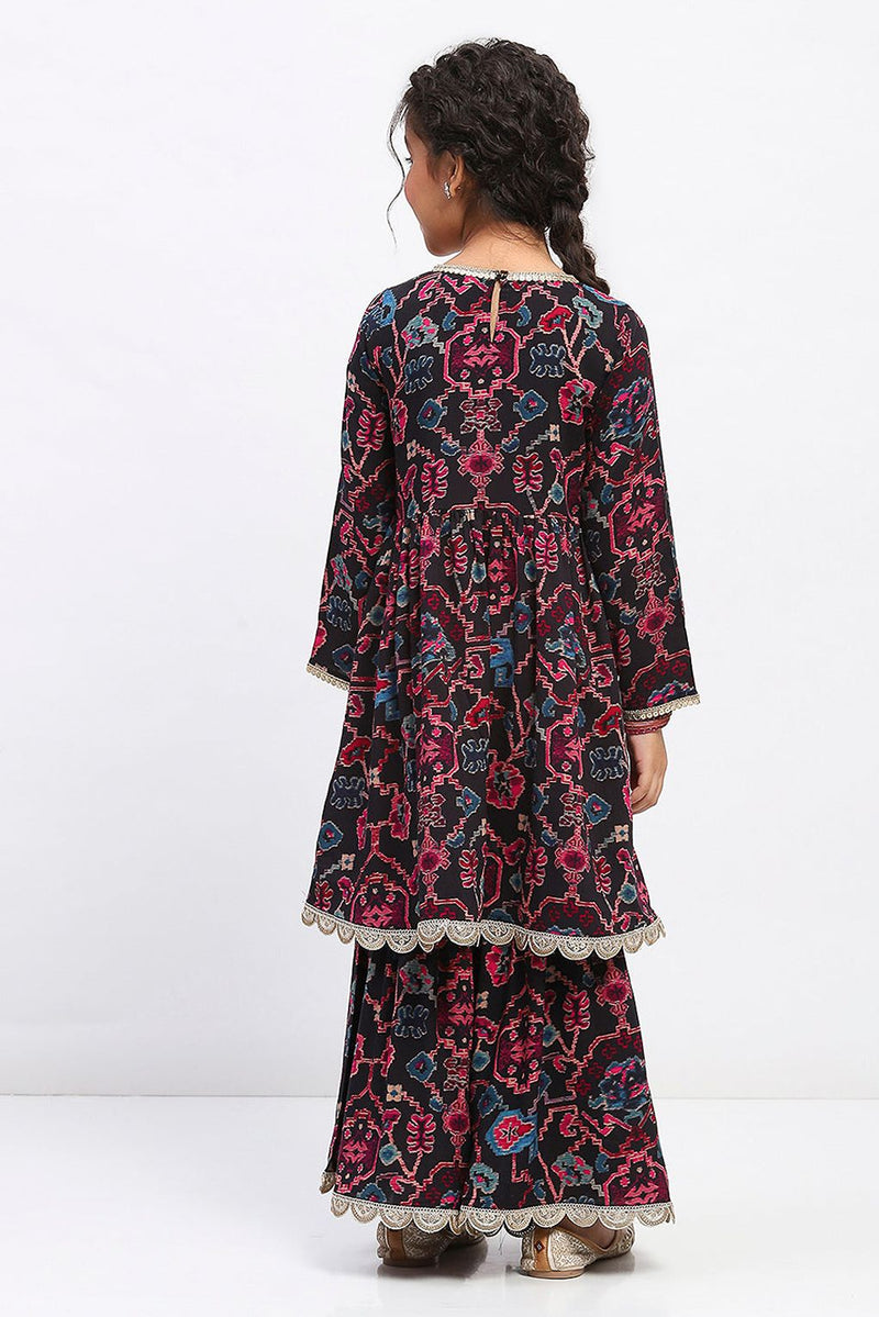 Spunkies Girls Floral Print Mulicolor Ethnic Tiered Kurta and Sharara Set