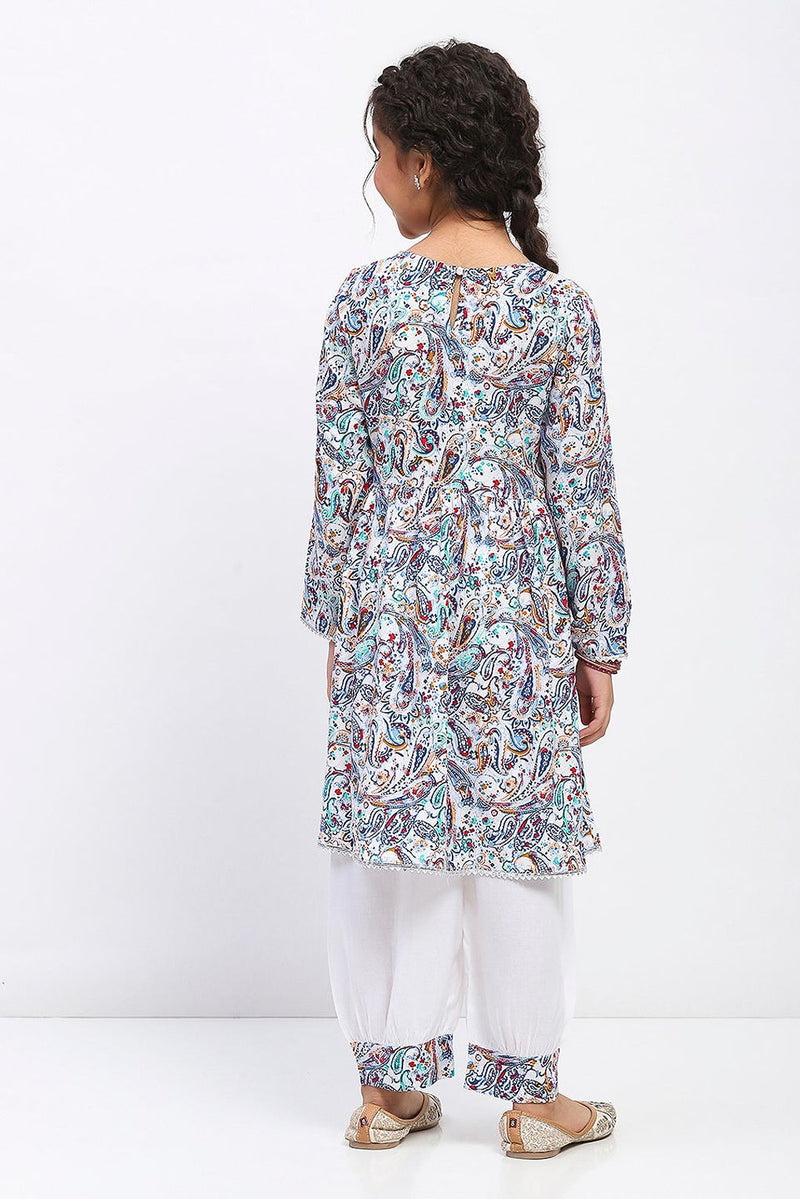Spunkies Girls Full Sleeve Paisley Print Ethnic Kurta and Bottom Set