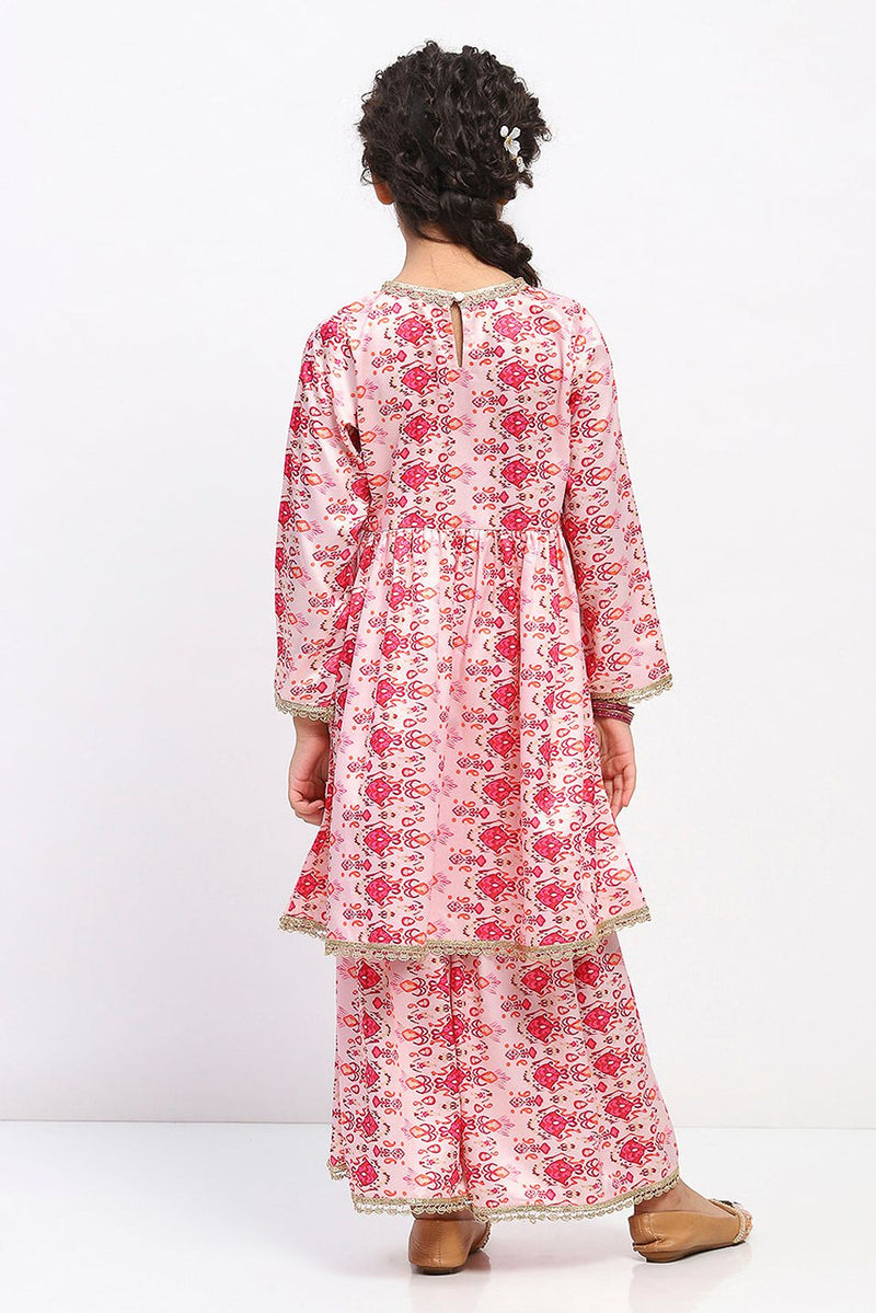 Spunkies Girls Full Sleeve Printed Anarkali Kurta and Palazzo Set