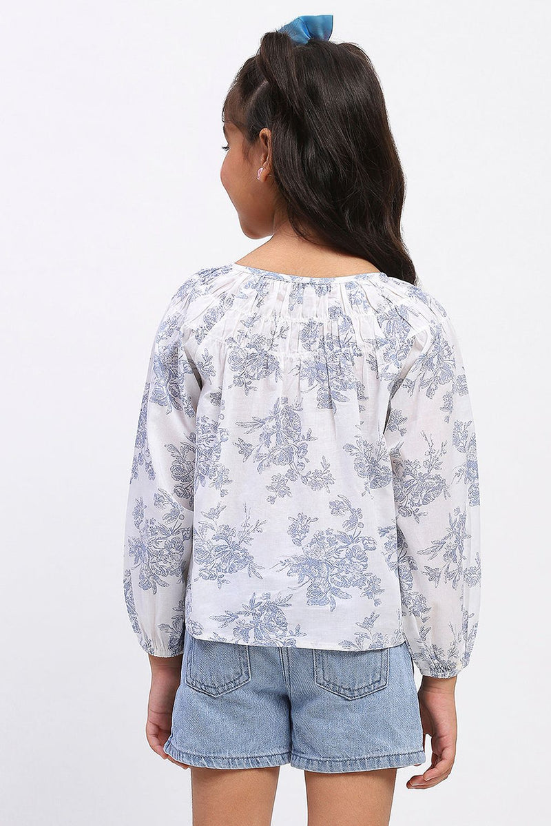 Spunkies Girls White Cotton Printed Top