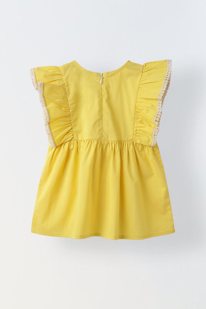 Infant Girls' Yellow Ruffled Sleeve Cotton Dress