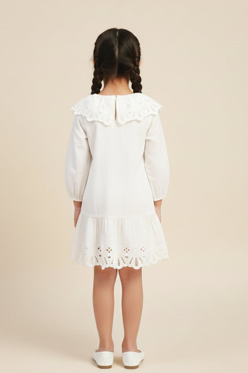 White Eyelet Lace Ruffle Dress-Girls