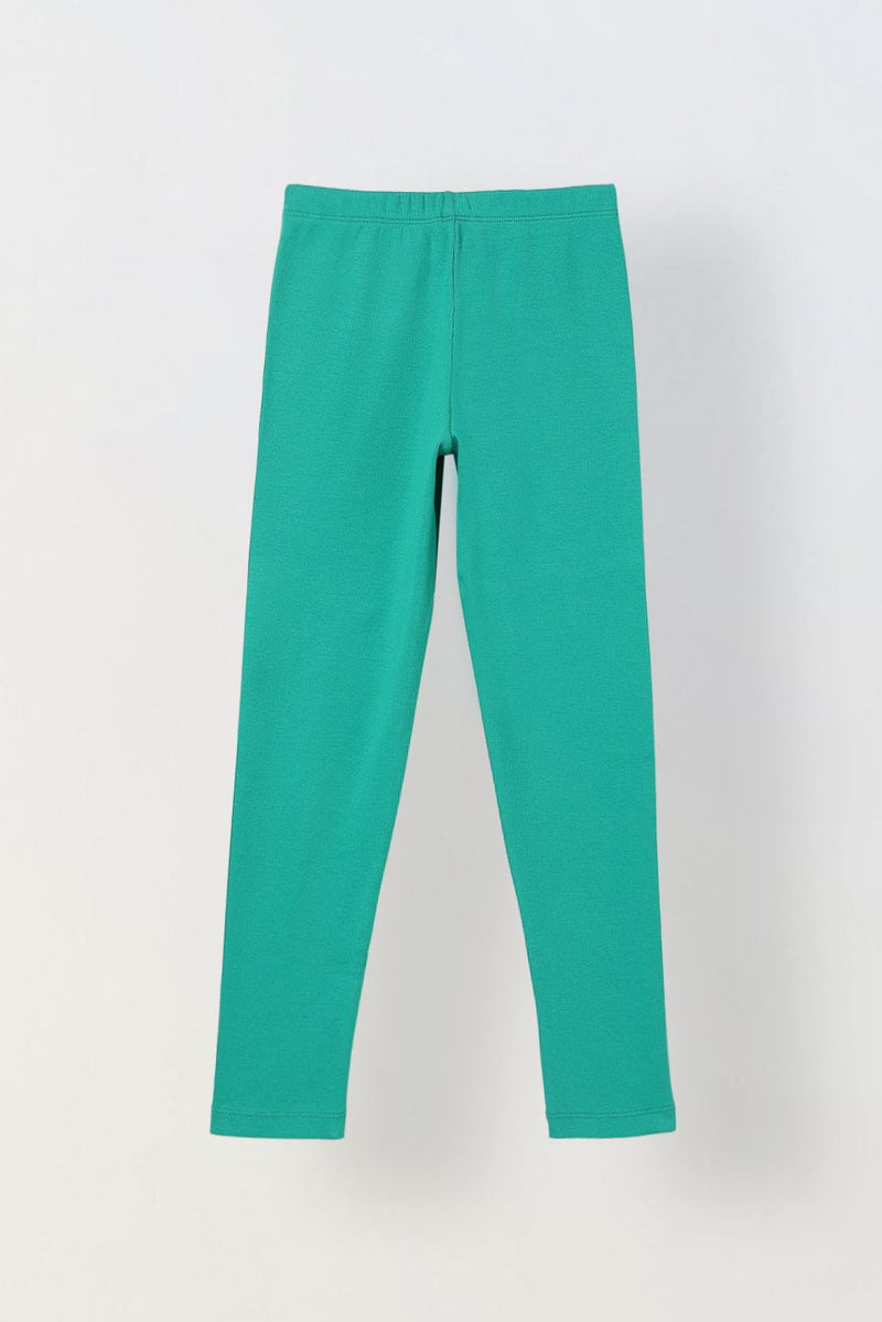Spunkies Girls Green Ribbed Fitted Leggings