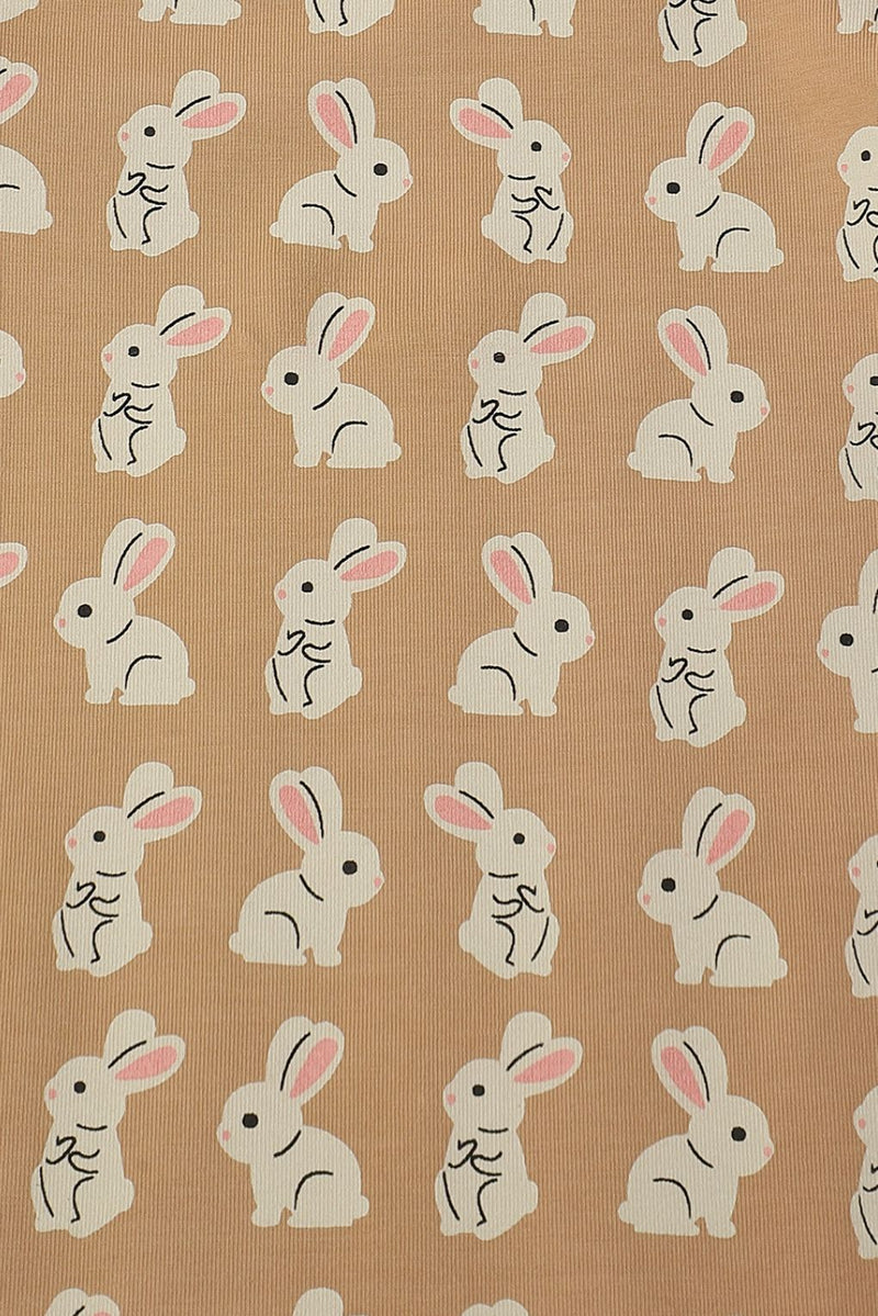 Infant Cotton Beige Full Sleeve Rabbit Print Romper